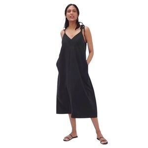 Hatch Black Midi Slip Dress with Tie Shoulders